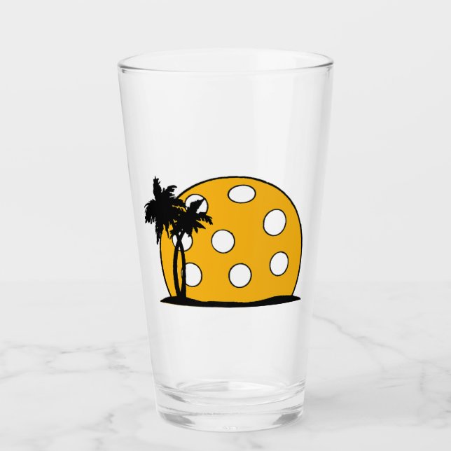 Pickleball Beach Sunset Glass (Front)