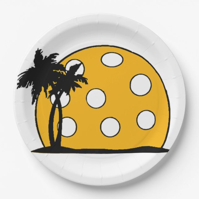 Pickleball Beach Sunset Paper Plate (Front)