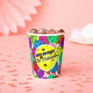 Pickleball Birthday Balloons Confetti Personalized Paper Cups