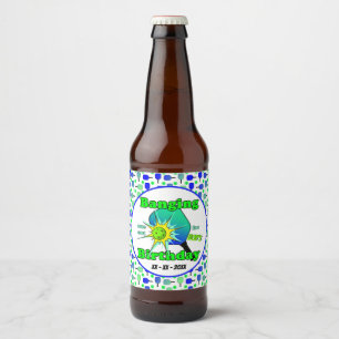 Pickleball Birthday Blue Green Paddle Ball Banging Beer Bottle Label