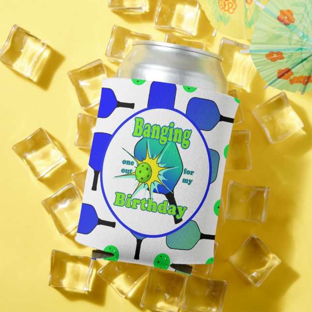 Pickleball Birthday Blue Green Paddle Ball Banging Can Cooler (In Situ Summer)