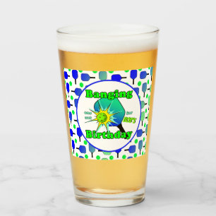 Pickleball Birthday Blue Green Paddle Ball Banging Glass