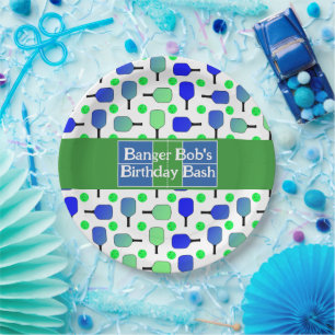 Pickleball Birthday Blue Green Paddle Ball Banging Paper Plate