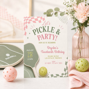 Pickleball Birthday Invitation Pink Sage Pi