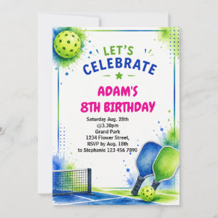 Pickleball Birthday Invitation Watercolor