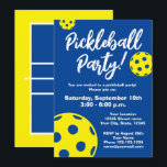 Pickleball Birthday party invitation template<br><div class="desc">Pickleball Birthday party invitation template. Fun design with gathering with friends and family. Personalize with your own date and text. Blue and yellow balls with court drawing on the back. Also great for tournament,  club event,  match night,  celebrations,  reunion,  BBQ,  kids day and more.</div>