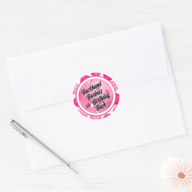 Pickleball Birthday Party Pink White Personalized  Classic Round Sticker (Envelope)