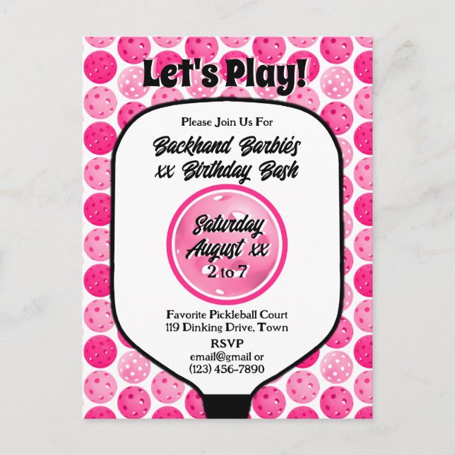Pickleball Birthday Party Pink White Photo Postcard (Front)