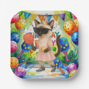 Pickleball Birthday Party themed for cat lovers Paper Plate