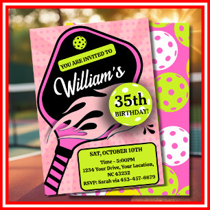 Pickleball Birthday RETRO Stripes Pink Sports Invitation