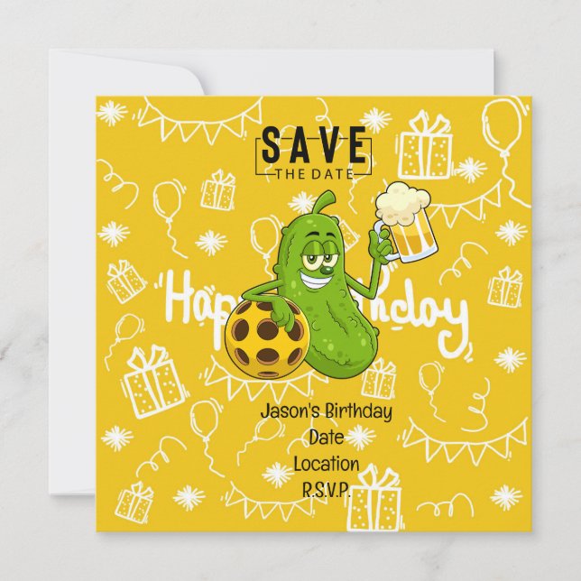 Pickleball Birthday Save the Date for Party  Invitation (Front)