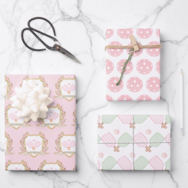 Pickleball Birthday Wrapping Paper Sheet (Front)