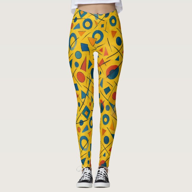 Pickleball Bold Wassily Kandinsky Style Pattern Leggings (Front)