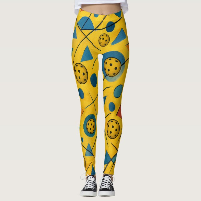 Pickleball Bold Wassily Kandinsky Style Pattern Leggings (Front)
