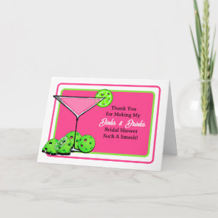 Pickleball Bridal Shower Dinks & Drinks Cocktail Thank You Card