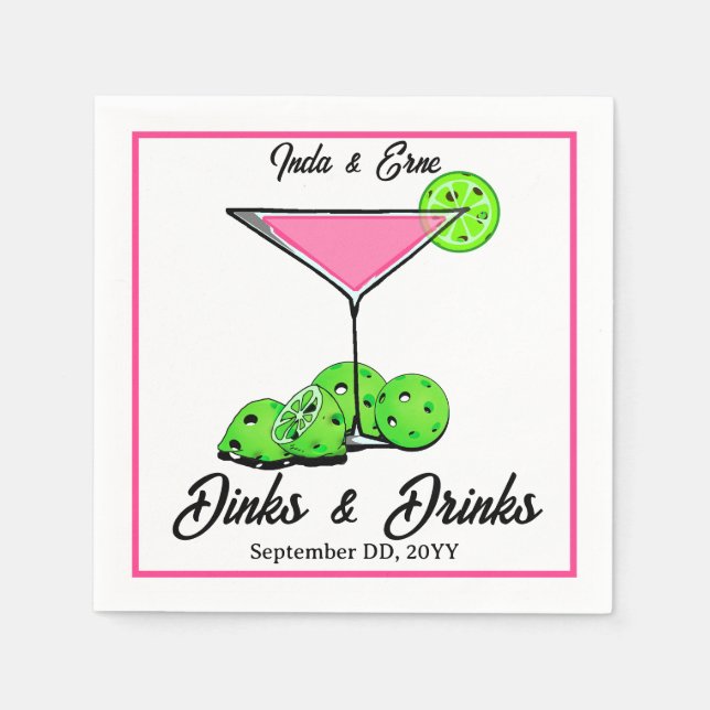 Pickleball Bridal Shower Dinks & Drinks Cosmo Napkin (Front)