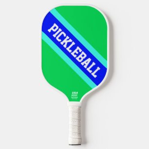 PICKLEBALL Bright Green Royal Blue Racing Stripes Pickleball Paddle