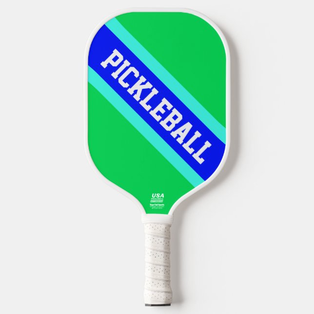 PICKLEBALL Bright Green Royal Blue Racing Stripes Pickleball Paddle (Front)