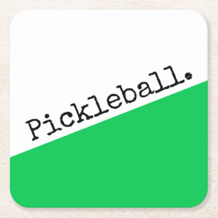 PICKLEBALL Bright Green White Slant Colour Block Square Paper Coaster