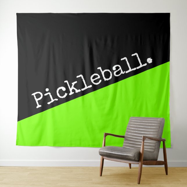 PICKLEBALL Bright Lime Green Black Colour Block Tapestry (In Situ (Horizontal))