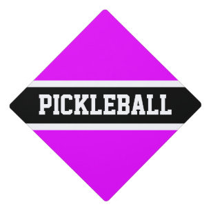 PICKLEBALL Bright Pink Black White Racing Stripes Graduation Cap Topper