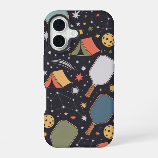 Pickleball Camping Vibes With Constellations iPhone 16 Case (Back)