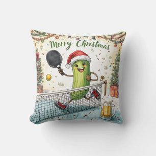 Pickleball celebrate Christmas with beer Throw Pillow