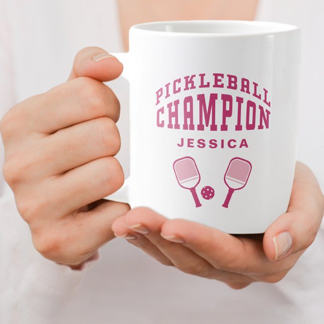 Pickleball Champion Custom Name Initials Pink Fun  Large Coffee Mug (Pickleball Champion Custom Name Initials Pink Fun Giant Coffee Mug)