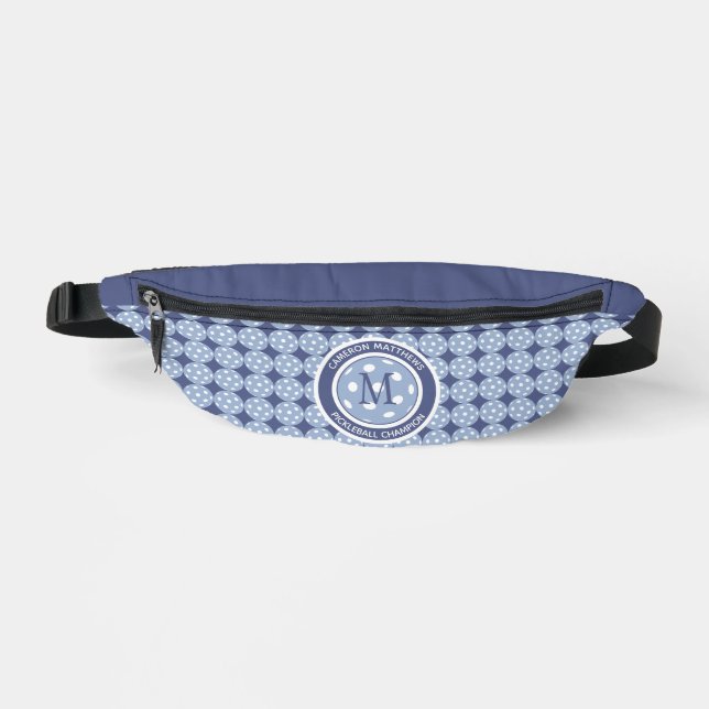 Pickleball Champion Cute Custom Name Initial Blue Fanny Pack (Front)