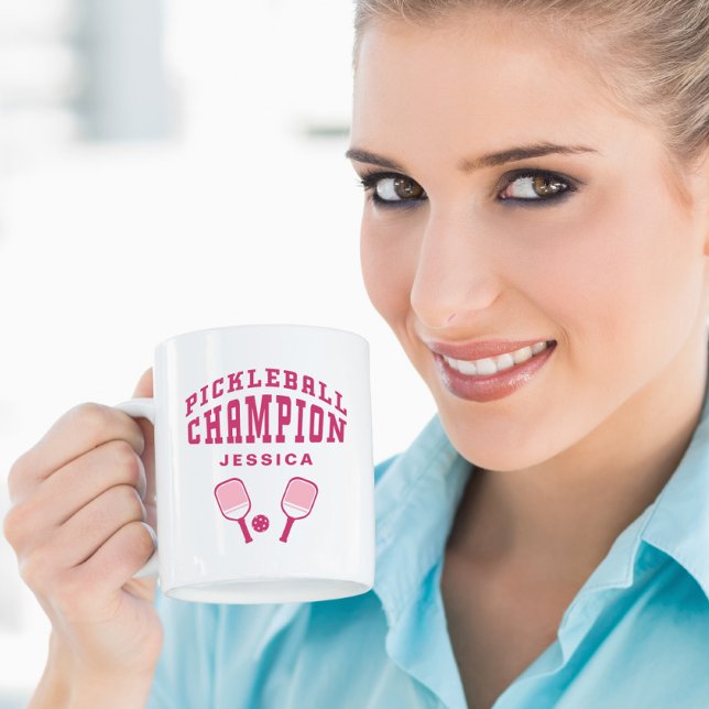 Pickleball Champion Fun Custom Name Initials Pink Coffee Mug (Pickleball Champion Fun Custom Name Initials Pink Coffee Mug)