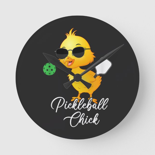 Pickleball Chick Funny Pickleball Round Clock (Front)