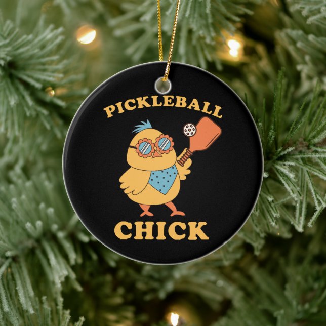 Pickleball Chick - retro Ceramic Ornament (Tree)