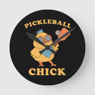 Pickleball Chick - retro Round Clock