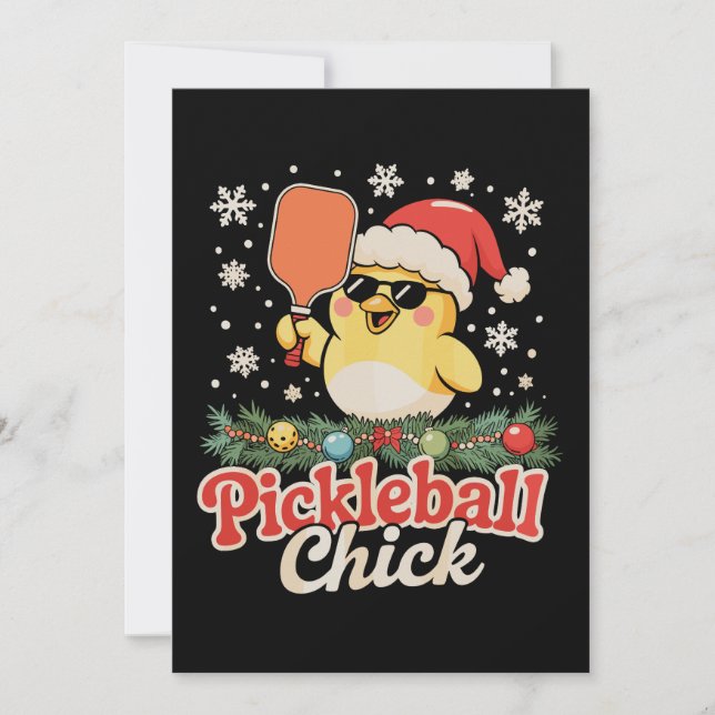 Pickleball Chick Santa Hat Sunglasses Christmas Invitation (Front)