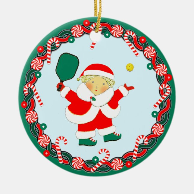Pickleball Christmas Collectable Ceramic Ornament (Front)