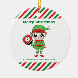 Pickleball Christmas Elf, Ceramic Ornament