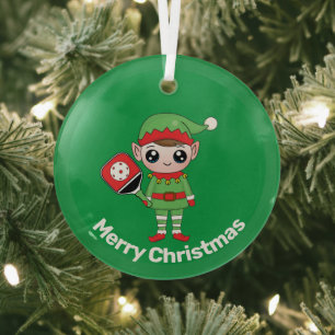 Pickleball Christmas Elf, Glass Ornament