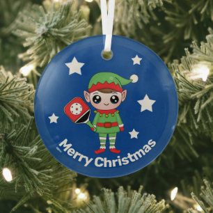 Pickleball Christmas Elf, Glass Ornament