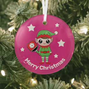 Pickleball Christmas Elf, Glass Ornament