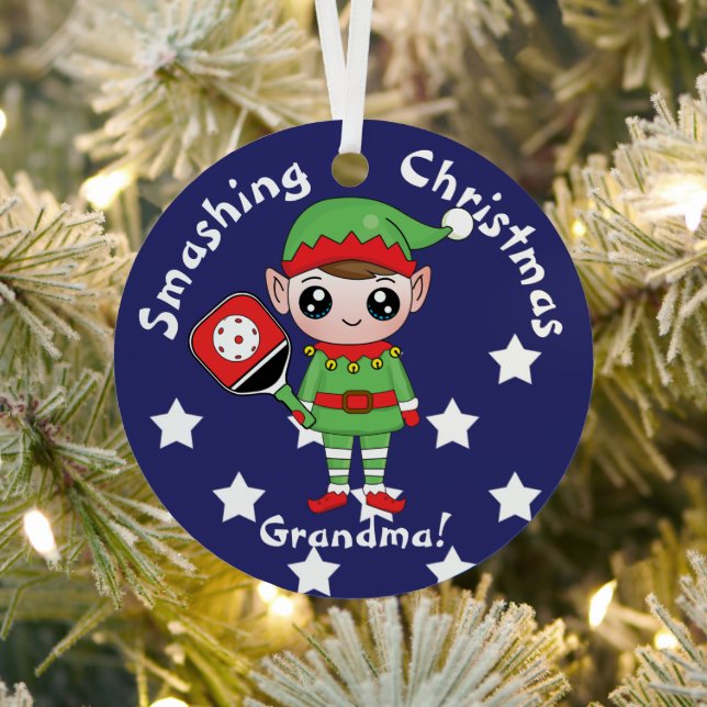 Pickleball Christmas elf,  Metal Ornament (Insitu)