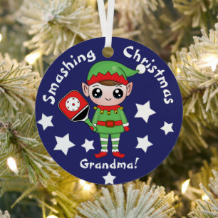 Pickleball Christmas elf, Metal Ornament