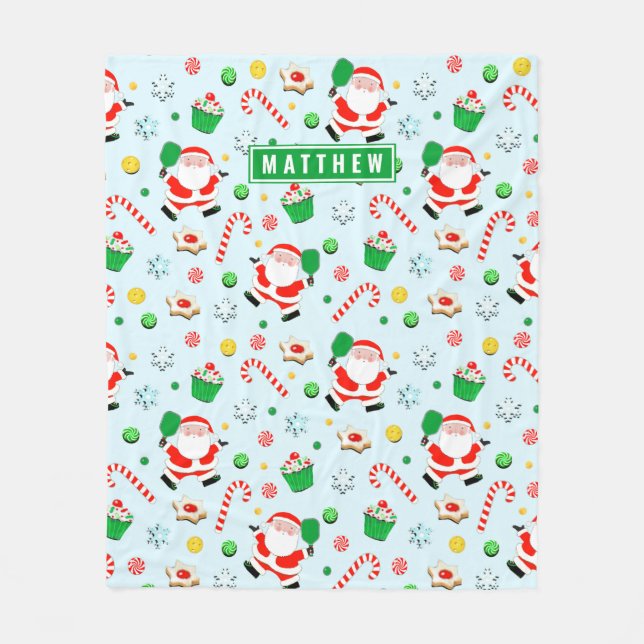 Pickleball Christmas Holiday Fleece Blanket (Front)