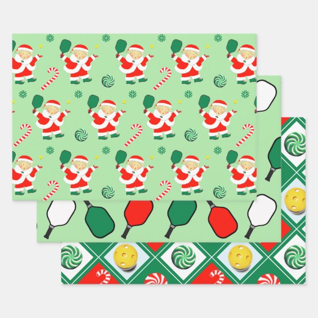 Pickleball Christmas Holiday Gift Wrapping Paper (Set)