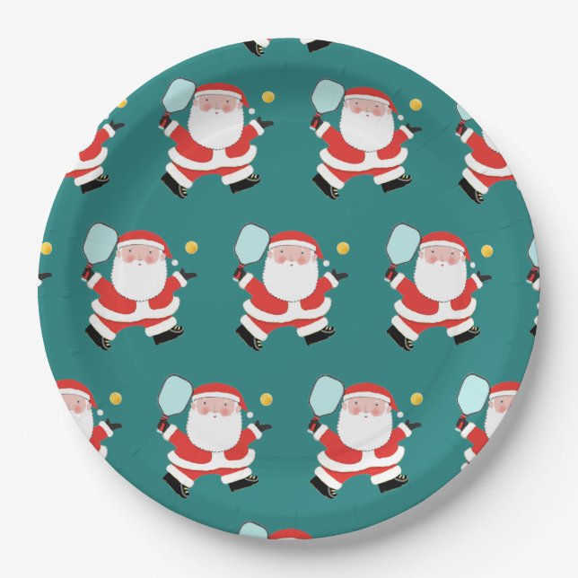 Pickleball Christmas Holiday paper plate (Front)