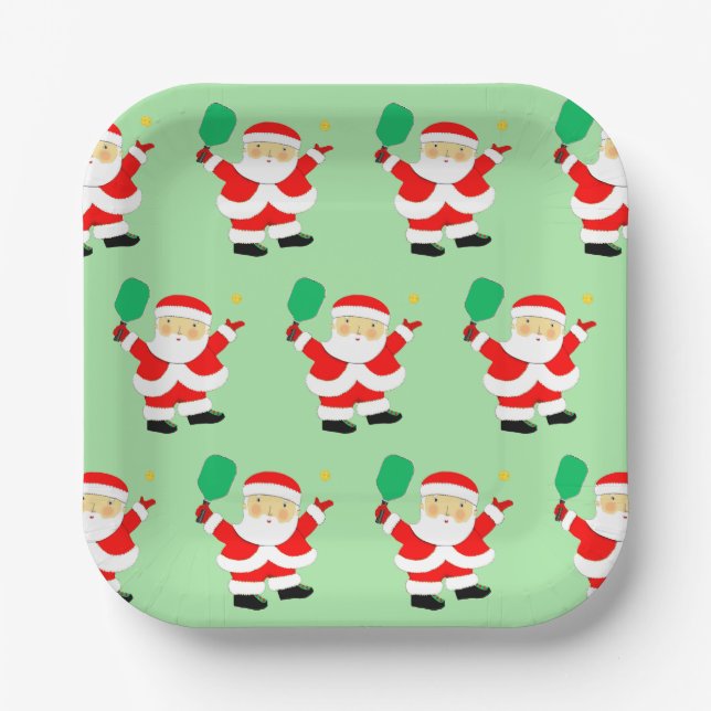 Pickleball Christmas Holiday Party Paper Plate (Front)