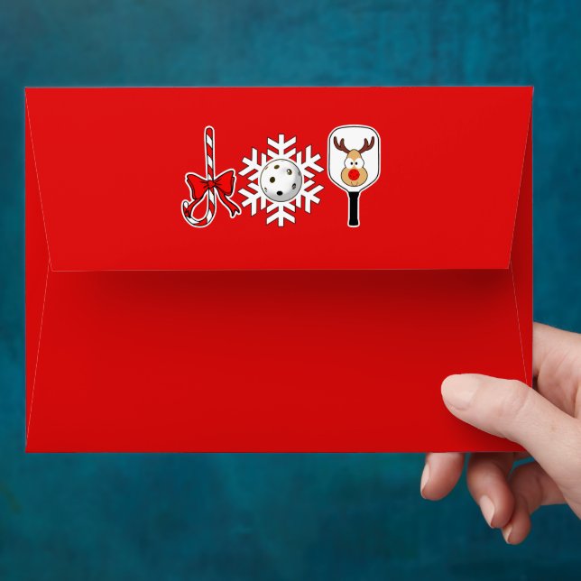 Pickleball Christmas Joy Candy Cane Reindeer Snow Envelope (Hand)