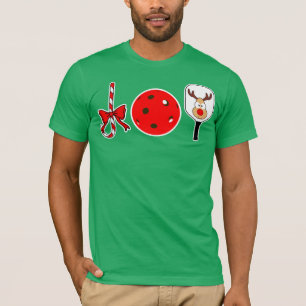 Pickleball Christmas Joy Candy Cane Reindeer T-Shirt