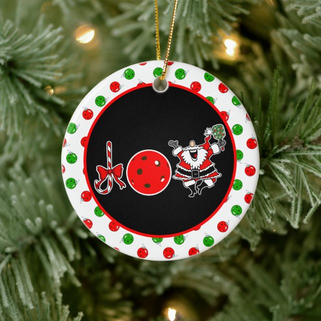 Pickleball Christmas Joy Santa Paddle Red Ball  Ceramic Ornament (Tree)