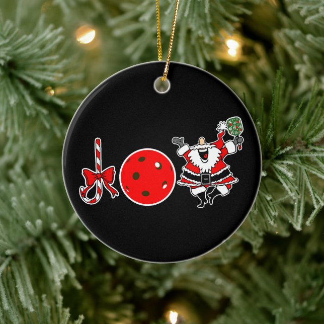 Pickleball Christmas Joy Santa Paddle Red Ball  Ceramic Ornament (Tree)