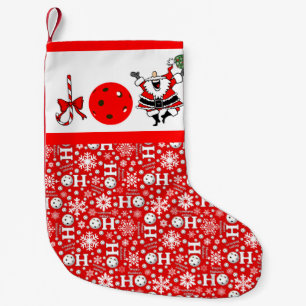 Pickleball Christmas Joy Santa Paddle Red White Small Christmas Stocking